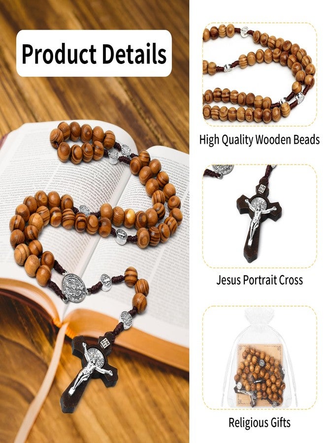 Taikula 30 PCs Wooden Rosary Necklace, Rosary Beads Catholic Handmade Beads Necklace, Prayer Holy Soil Medal and Metal Cross For Catholic Or Christian Gift, Pouch Baptism Favors Gift - Image 3